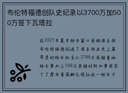布伦特福德创队史纪录以3700万加500万签下瓦塔拉